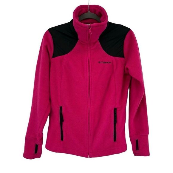 Columbia Fleece Full Zip Jacket Stand Up Collar Pink Women's Large - Picture 1 of 10